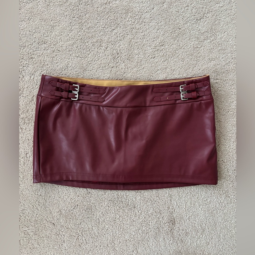 Burgundy Faux Leather Mini Skirt